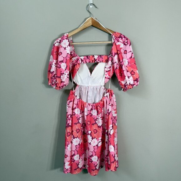 Hello Molly On The Beat Floral Cut Out Mini Dress Women's 2 Pink Open Back Party - Picture 5 of 14